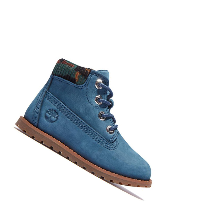 Timberland Pokey Pine Original 6-inch Boots Gyerek Kék | HU-086JRIO